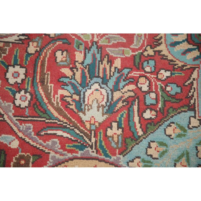 Hand Knotted Oriental 100% Wool Carpet Traditional Floral Red Tabriz Area Rug - 12' 8'' X 9' 8''