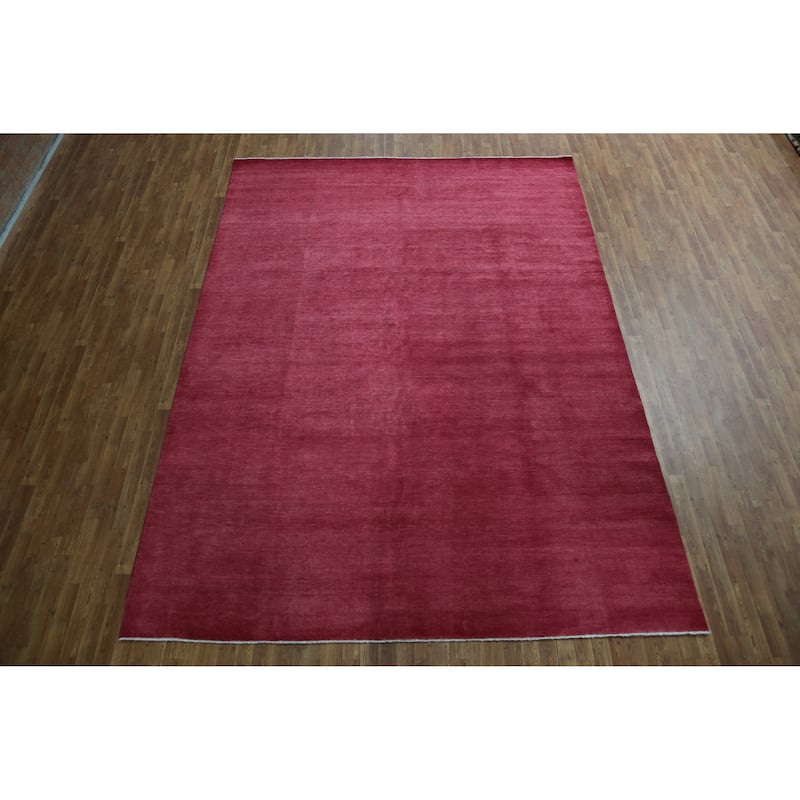 Hand Knotted Oriental 100% Wool Carpet Modern Solid Pink Gabbeh Area Rug - 12' 4'' X 9' 3''