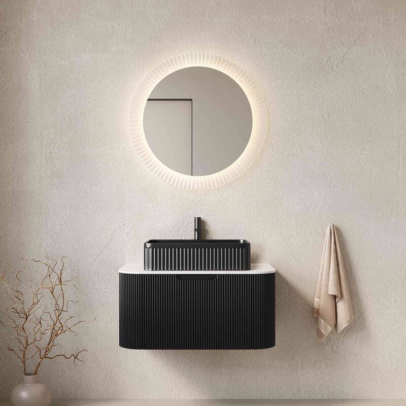 Wall Mounted Striped Bathroom Storage Cabinet with Sink