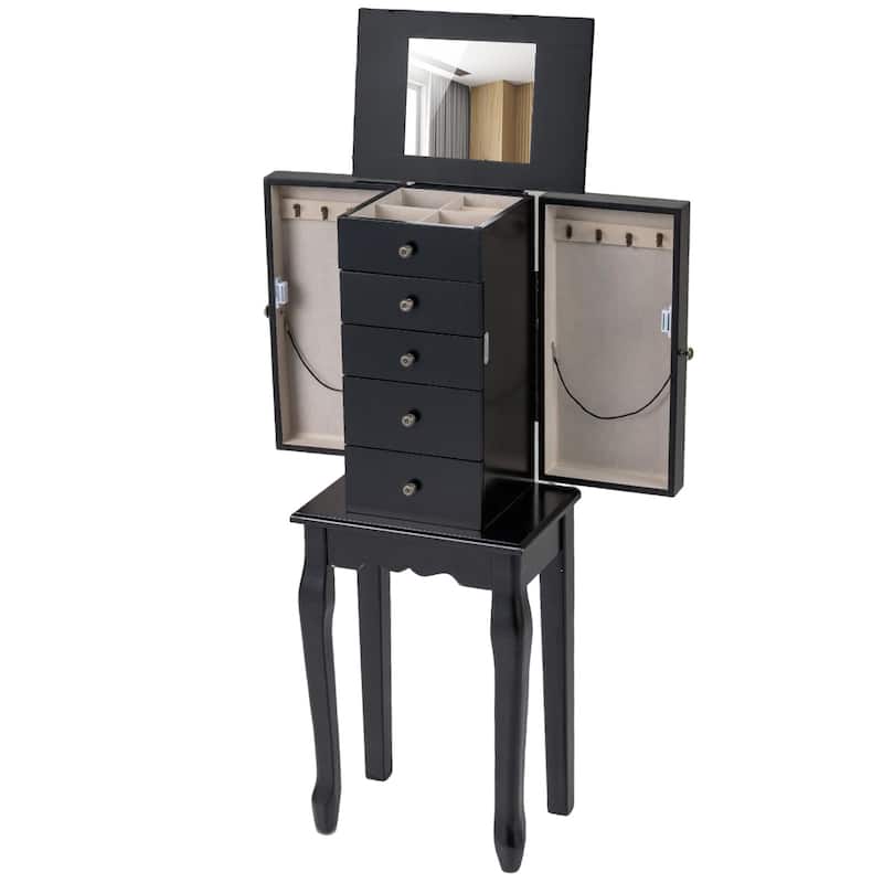 Gymax Mirrored Armoire Jewelry Cabinet Free Standing Organizer Storage - See Details - Black