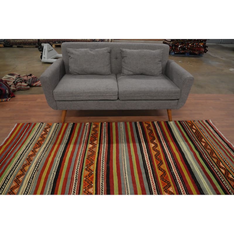 Hand Woven Oriental 100% Wool Carpet Southwestern Tribal Multi-Colored Kilim Area Rug - 8' 2'' X 5' 0''