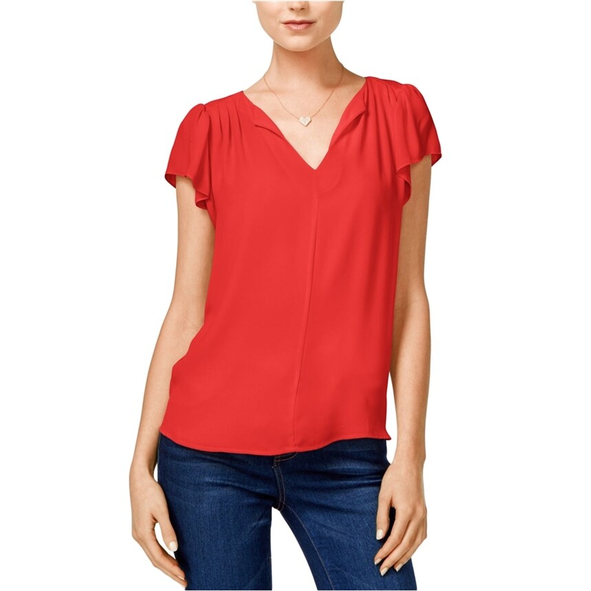maison Jules Womens Flutter Sleeve Pullover Blouse