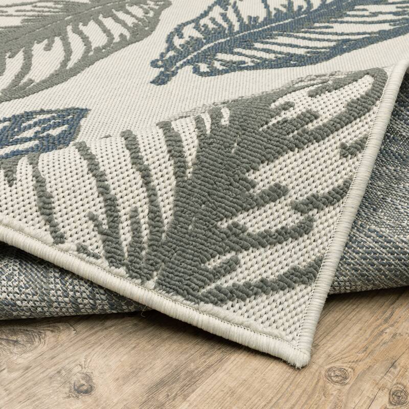 Vista Home Talcot Tropical Leaf Grey/Teal Indoor-Outdoor Area Rug