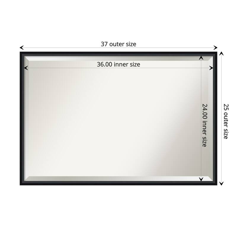 Beveled Wood Bathroom Wall Mirror - Lucie Frame - Outer Size: 37 x 25 in - Lucie Black