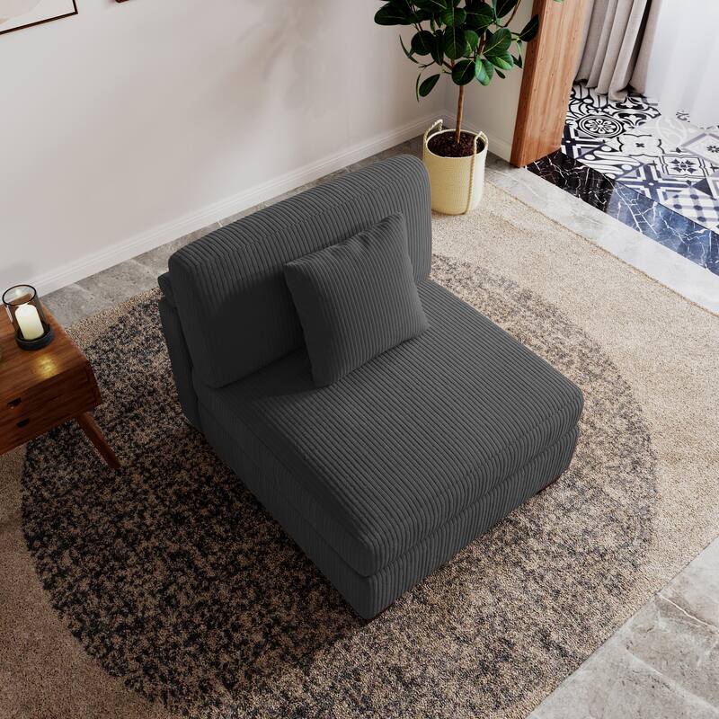 Upholstered Corduroy Modular Sectional Sofa with 2 throw pillows