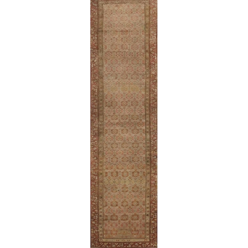 Hand Knotted Oriental 100% Wool Carpet Traditional All-Over Multi-Colored Senneh Runner Rug - 14' 1'' X 2' 11''