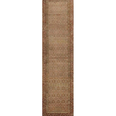 Hand Knotted Oriental 100% Wool Carpet Traditional All-Over Multi-Colored Senneh Runner Rug - 14' 1'' X 2' 11''