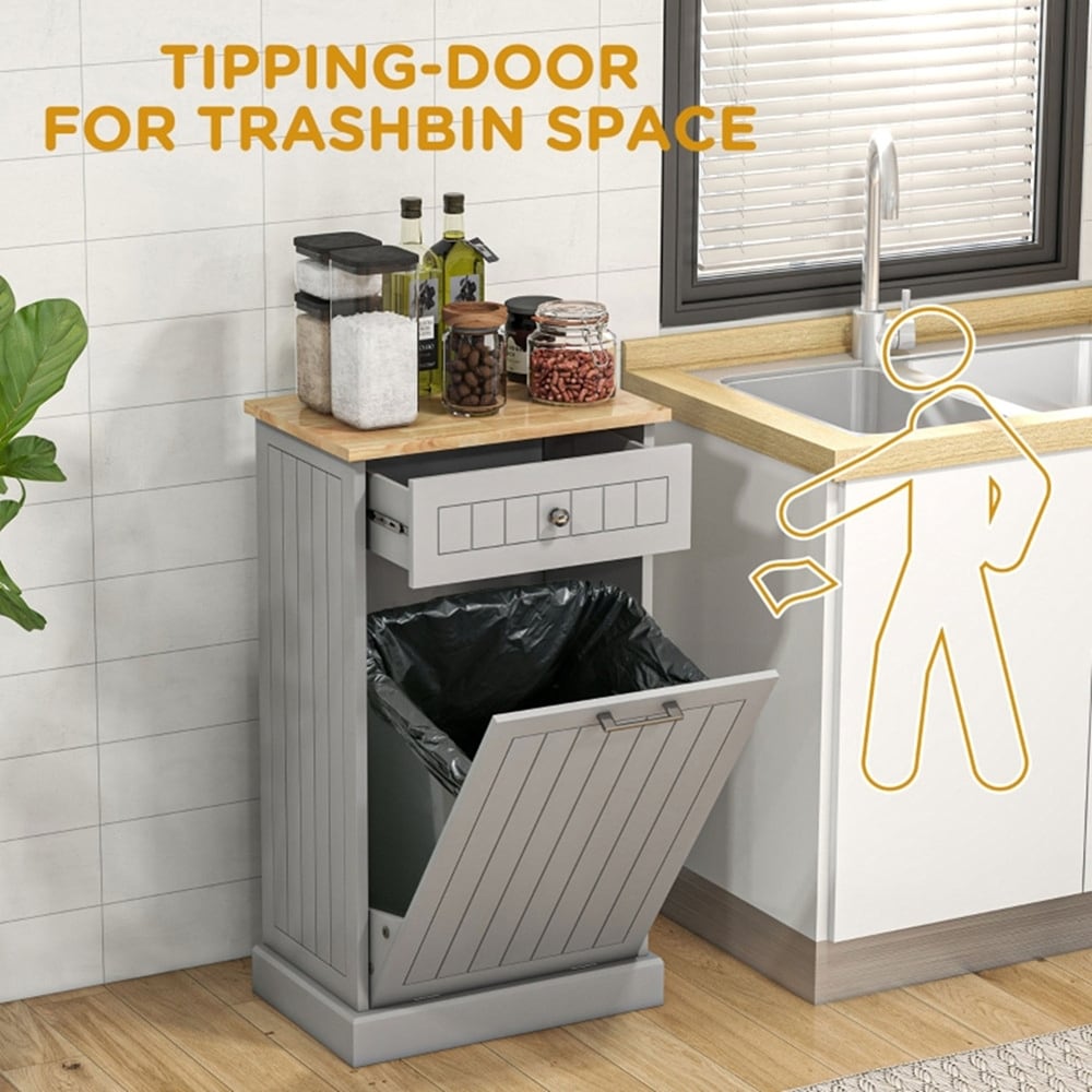 13 Gallon Tilt Out Trash Bin Cabinet w/ Outlet Adjustable Shelves Laundry  Hamper