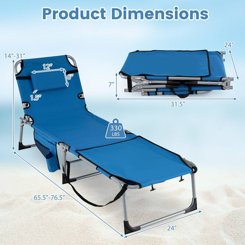 Gymax Tanning Chair w/ Face Arm Holes 4-Level Backrest & Head Pillow