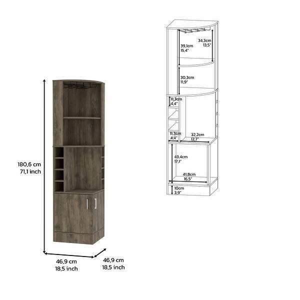 dimension image slide 3 of 9, TUHOME Syrah Space Efficient Corner Bar Cabinet with 2-Doors