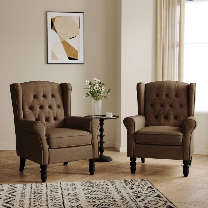 Button-Tufted Accent Club Chair Wingback Armchair Set of 2
