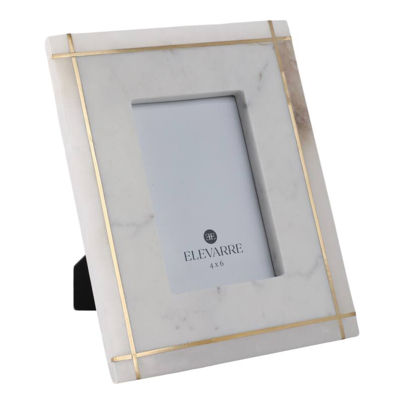 Marble Stone Frame with Inlaid Detail Modern Glam Decorative Accent