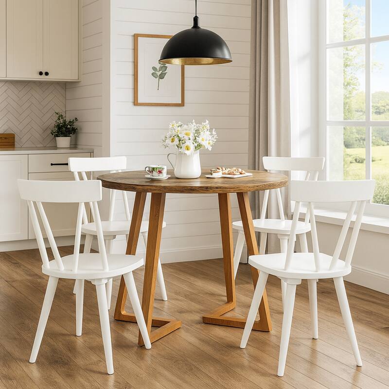 Windsor 17.4" Wide Wooden Dining Chairs - Set of 4 - White