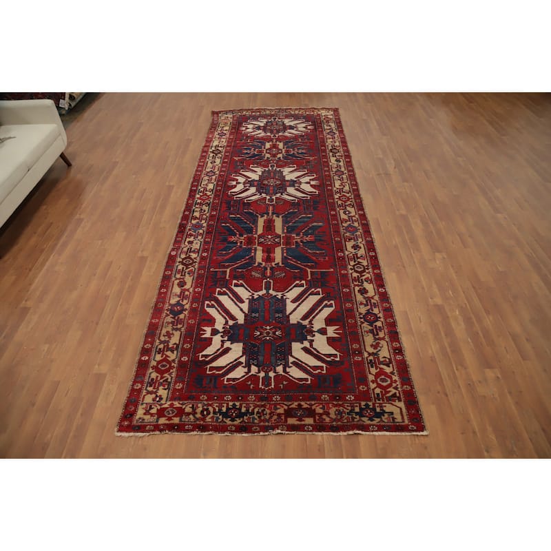 Hand Knotted Oriental 100% Wool Carpet Traditional Tribal Red Gharajeh Area Rug - 13' 8'' X 5' 1''