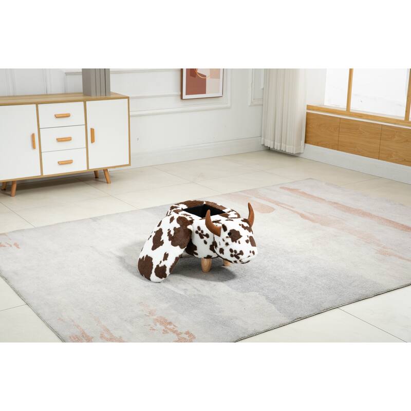 Animal Cow Storage Upholstered Kids Ottoman - Brown