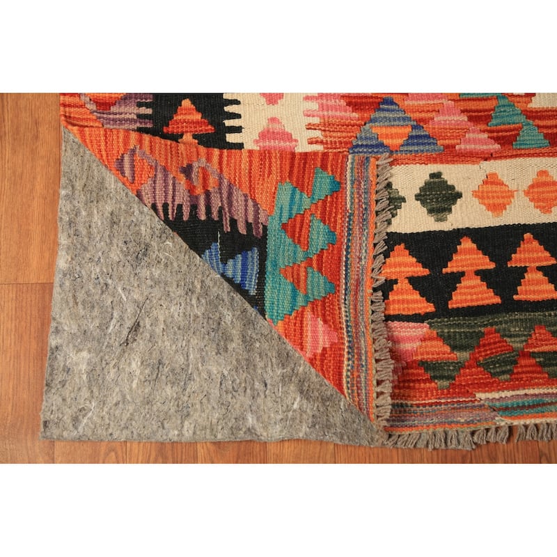 Orange Geometric Kilim Oriental Area Rug Wool Carpet - 8'5"x 11'4"