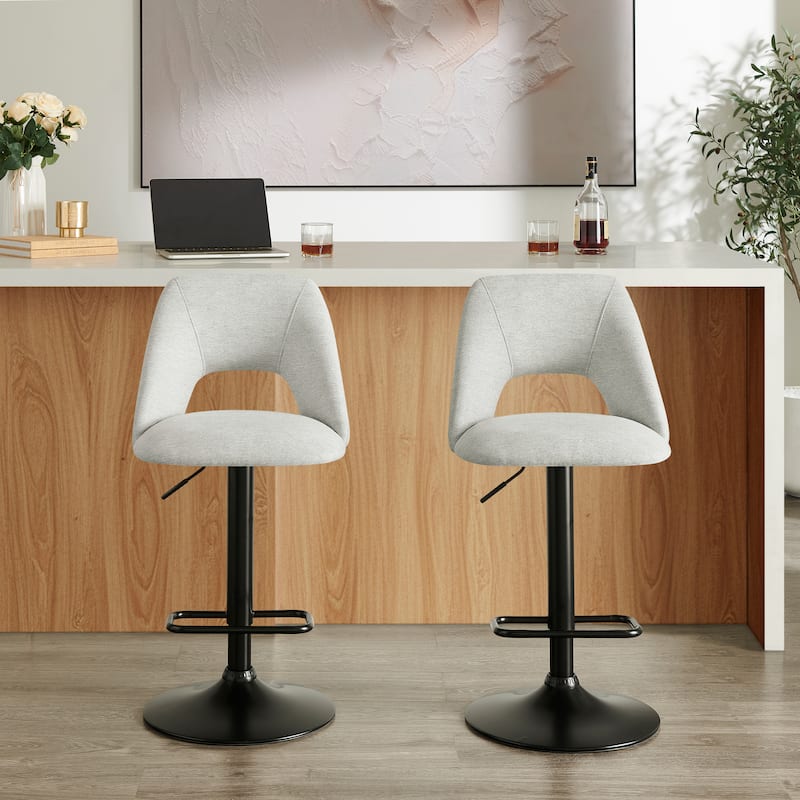 Roundhill Furniture Nuvia Contemporary Adjustable Barstool with Upholstered Swivel Seats, Set of 2 - Gray