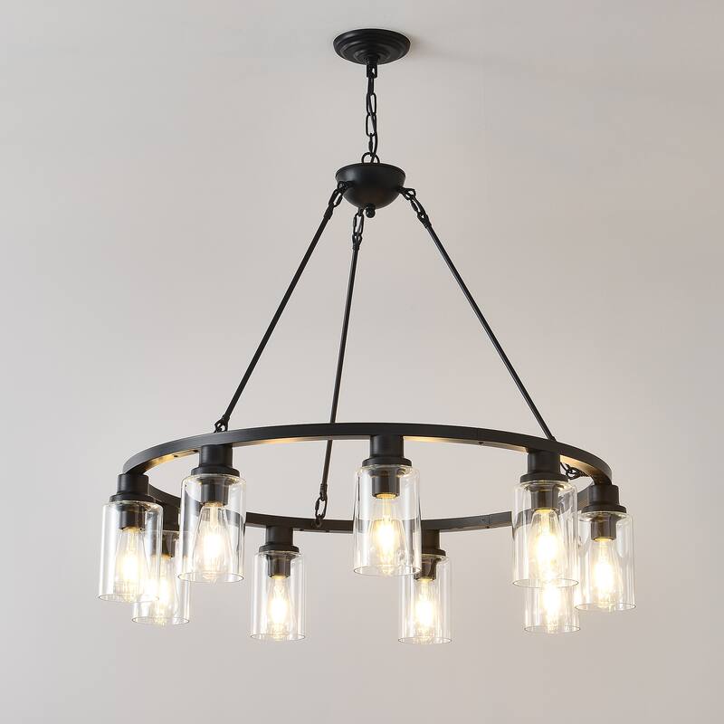 Black Wagon Wheel Chandelier 31.5 Inch ModernGlass Pendant Light 12-Light Ceiling Hanging Fixtures,NO INCLUDED BULBS
