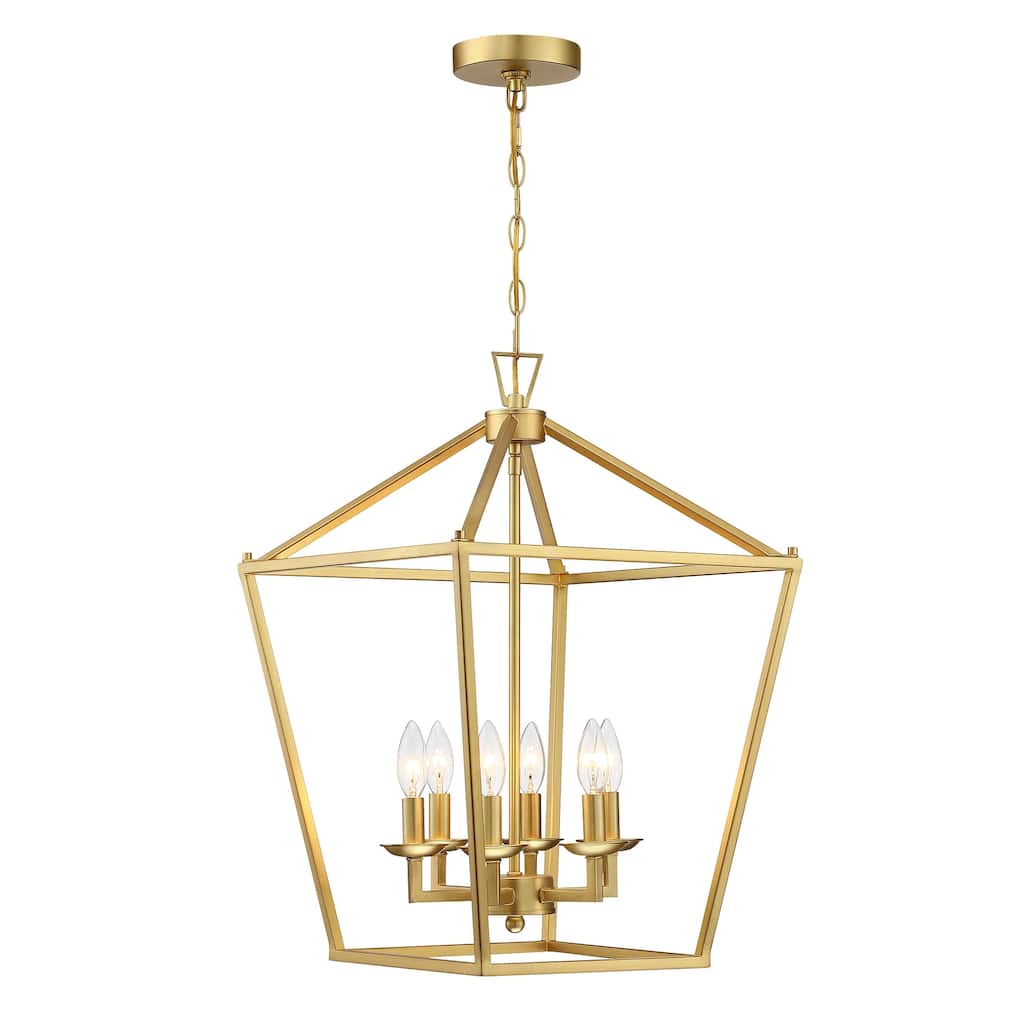 4 or 6-light pendant with steel cage shade and soft gold / Black finish