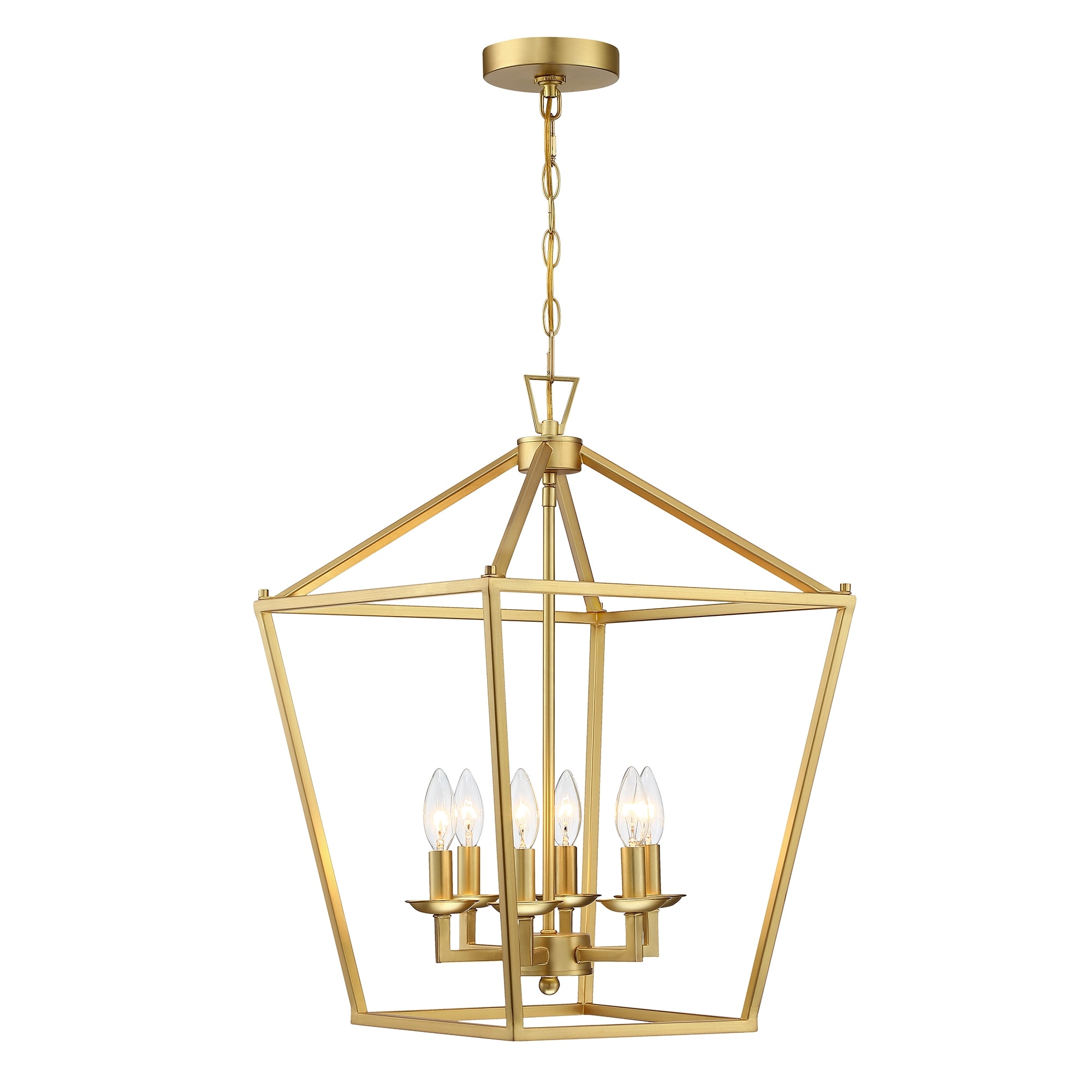 4 or 6-light pendant with steel cage shade and soft gold / Black finish