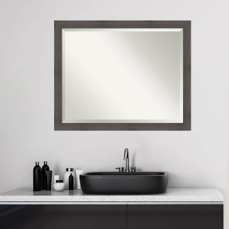 Beveled Wood Bathroom Wall Mirror - Hardwood Chocolate Narrow Frame - Hardwood Chocolate Narrow