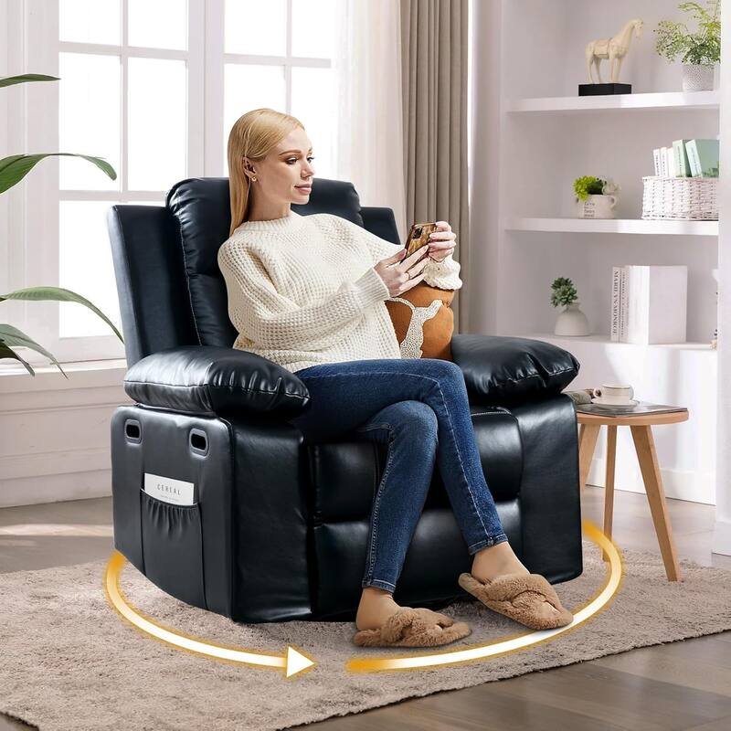 Massage Heating Swivel Manual Recline Chair with Side Pocket