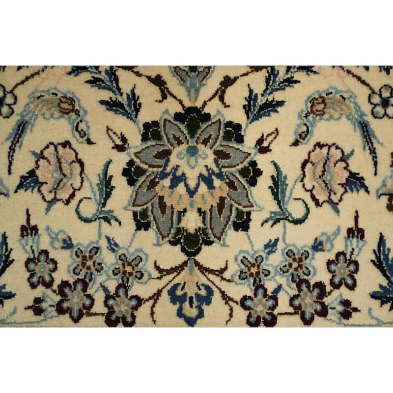 Hand Knotted Oriental Wool & Silk Carpet Traditional All-Over Navy Blue & Blues Nain Area Rug - 8' 3'' X 6' 7''