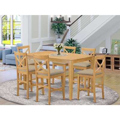 Retro Dining Set - Counter Height Table & Bar Stools - Oak Finish - Kitchen Pub Set