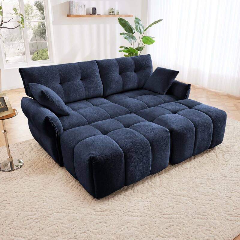 78.7" Chenille Two Seater Upholstered Sofa, 2 Ottoman