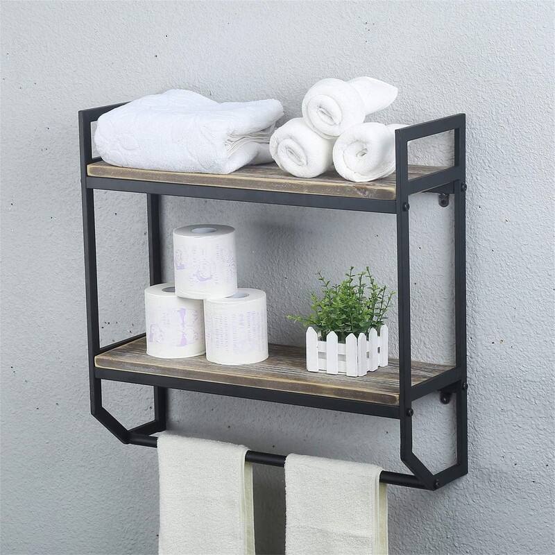 2 Tier Metal Industrial 23.6" Bathroom Shelves Wall Mounted - 22.8"D x 23.6"W x 7.87"H