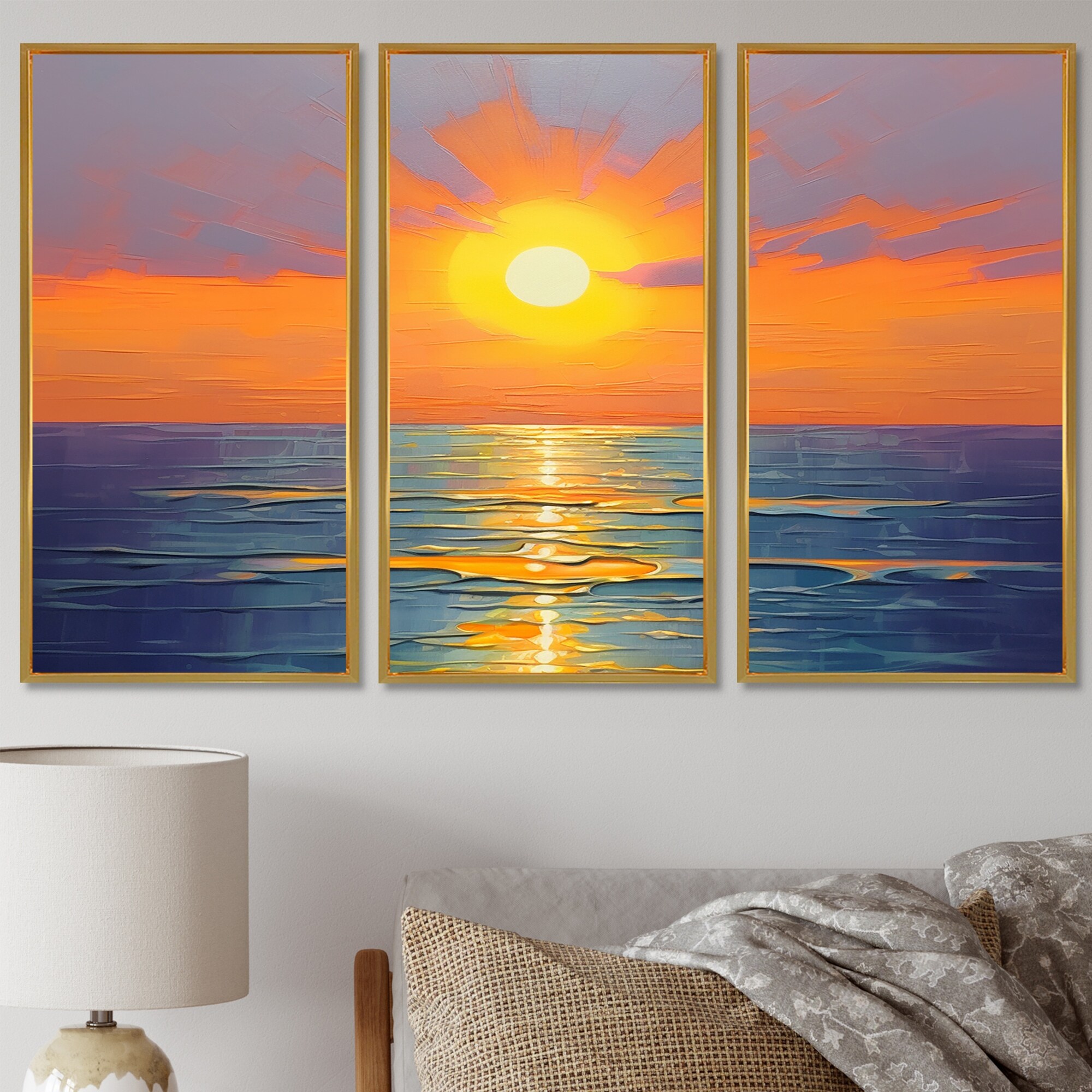 【セット商品】Orange&Parkアート（額あり）&カリフォルニアサインアート Ethereal Ocean Horizon Orange Sunset Serene Waves - Beach & Ocean