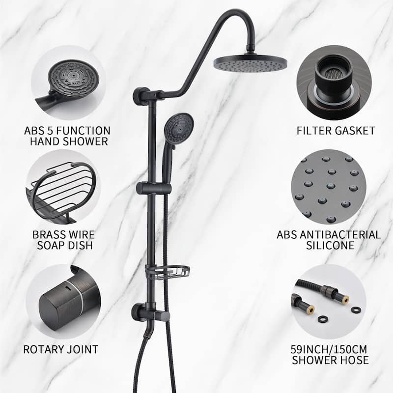 PROOX 8 Inch Rain Shower Head with Handheld Shower System with Slide Bar Soap Bracket Dish Valve Included