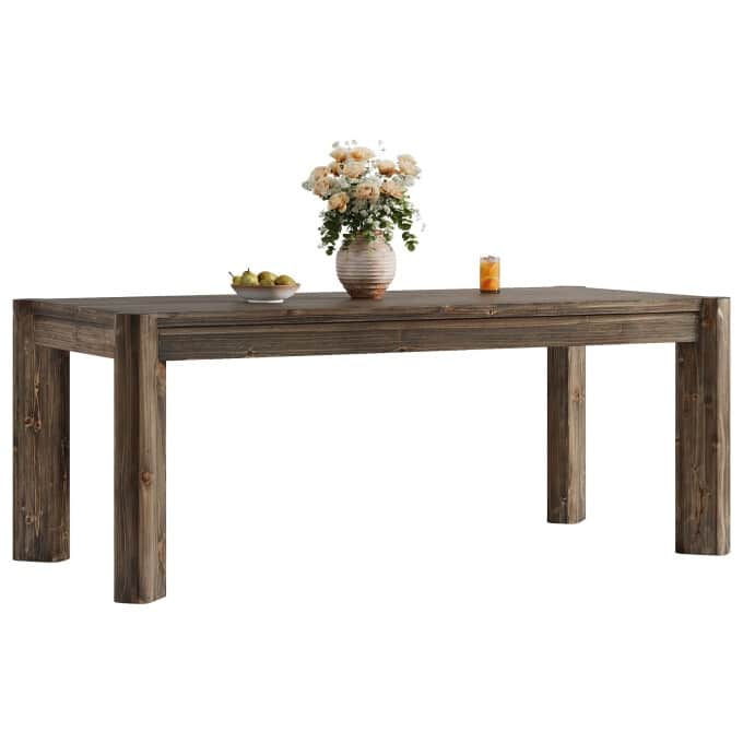63-Inch Solid Wood Dining Table, Farmhouse Kitchen Table For 4-6
