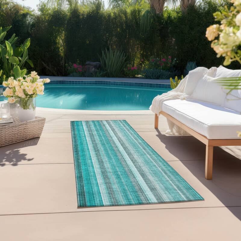 Alrifi Stripe Weather Resistant Blended Style Outdoor Rug