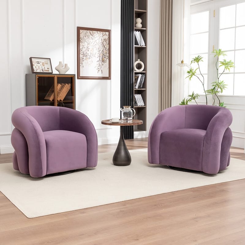 SEYNAR Modern Glam Velvet 360 Degree Swivel Accent Armchair with Tufted Back Set of 2