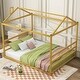 preview thumbnail 11 of 9, Queen Golden Metal House Shape Platform Bed for Bedroom