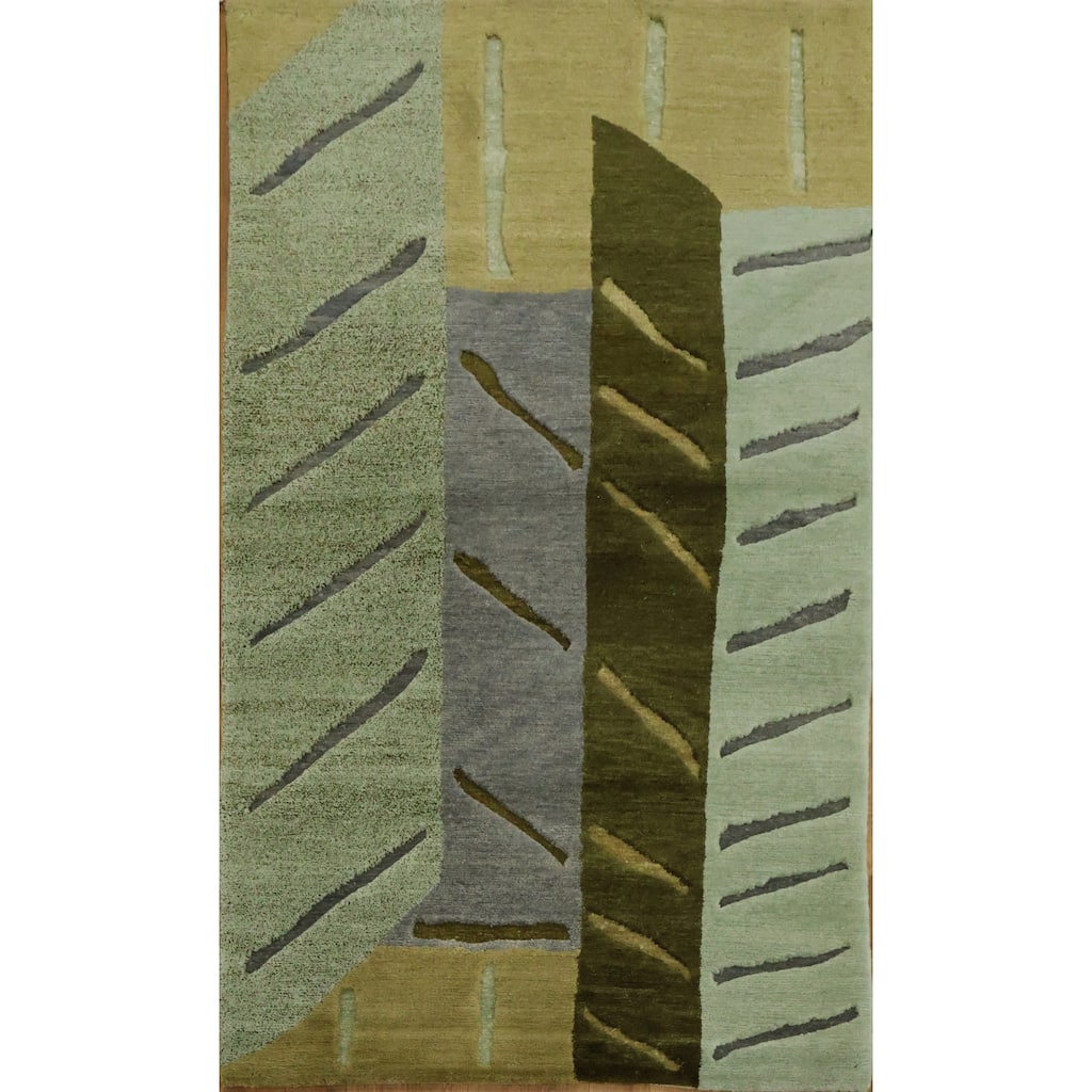 Hand Knotted Oriental 100% Wool Carpet Modern Abstract Multi-Colored Nepalese Area Rug - 5' 0'' X 3' 0''