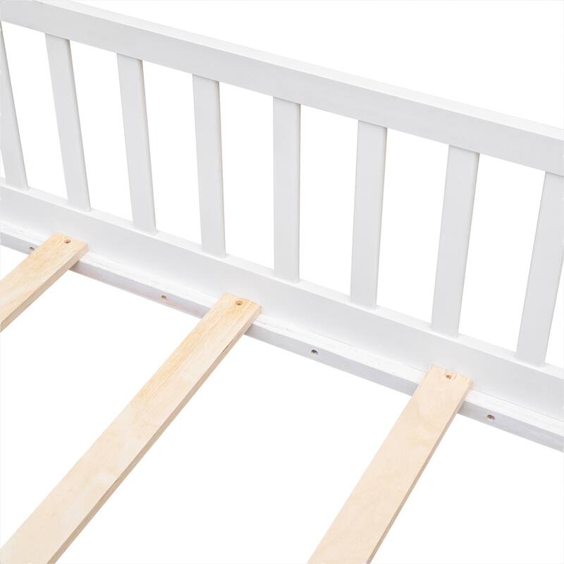 Floor Platform Bed with Fence Guardrails and Door
