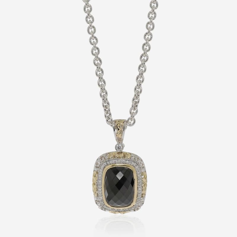 Charles Krypell Sterling Silver and 18K Yellow Gold, Black Spinel and White Diamond Pendant Necklace - 16