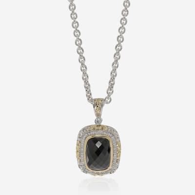 Charles Krypell Sterling Silver and 18K Yellow Gold, Black Spinel and White Diamond Pendant Necklace - 16