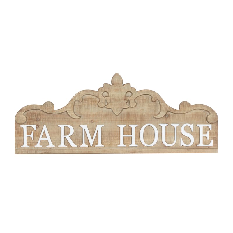 Wood Sign Farm House Wall Decor with Carved Acanthus - Brown - Roche River Decor - Brown