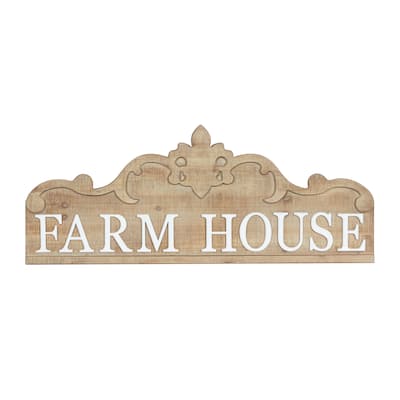 Wood Sign Farm House Wall Decor with Carved Acanthus - Brown - Roche River Decor