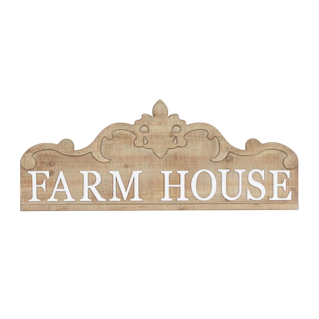 Wood Sign Farm House Wall Decor with Carved Acanthus - Brown - Roche River Decor