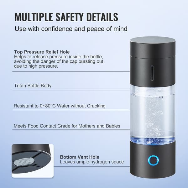 Hydrogen Water Bottle Generator With Nasal Tube - 5000-7000 Ppb Ultra-High Concentration, SPE/PEM Tech, BPA-Free