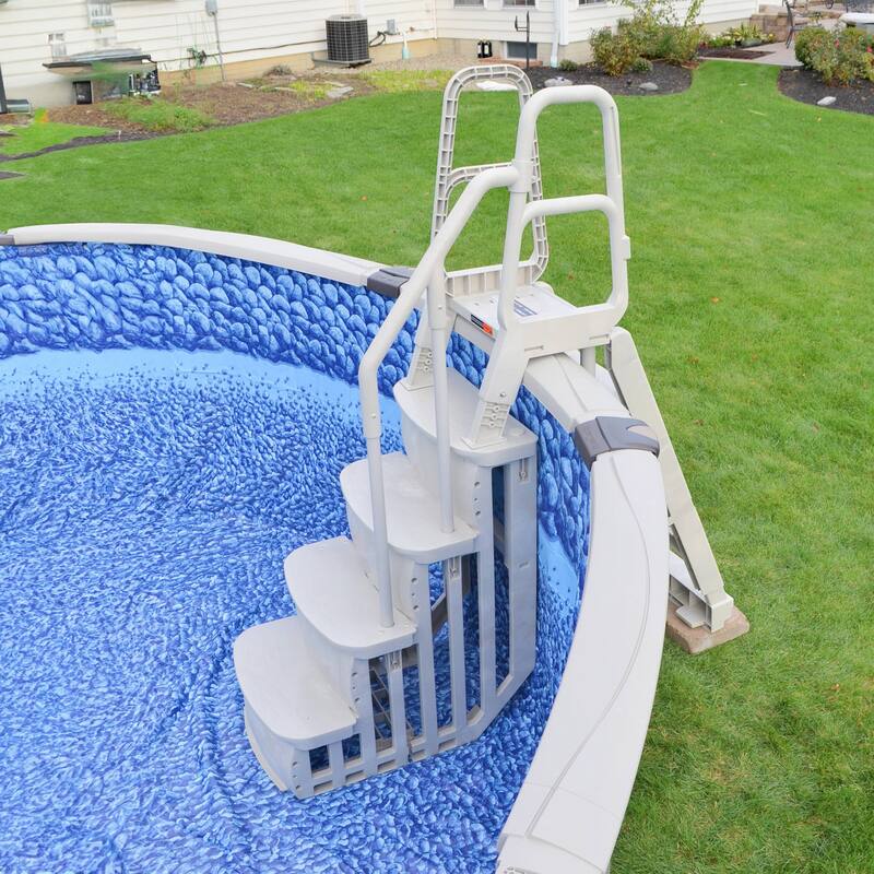 Main Access 48-54 Inch Adjustable Above Ground Swimming Pool Smart Step and Ladder Entry System with Handrails, Taupe - 86