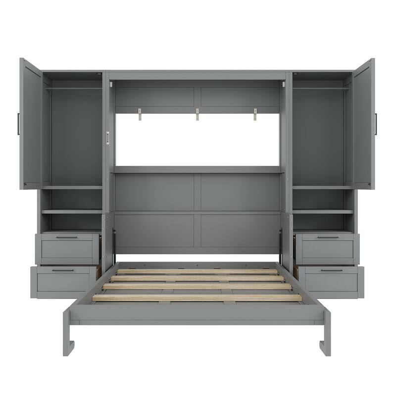 Roomfitters Full/Queen Size Murphy Bed Wall Bed with Shelves, Wardrobe and Lighting