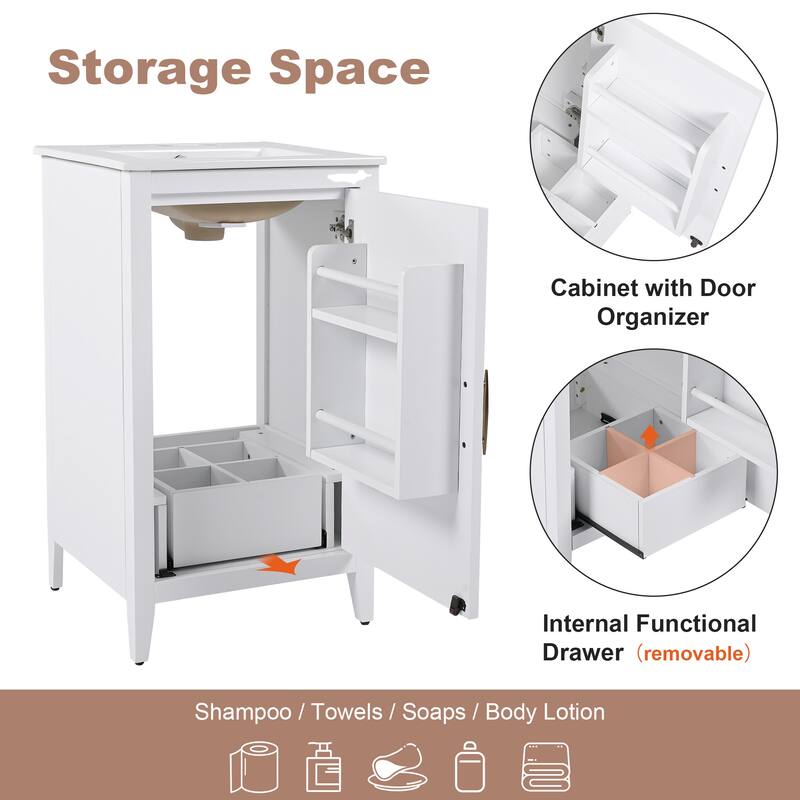 20.3" Bathroom Vanity with Sink, Drawer, Door Shelf, Soft-Closing Door