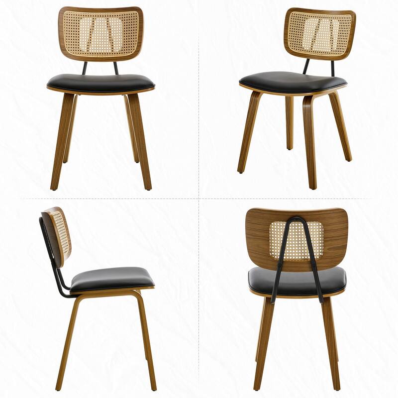 Faux Leather Upholstered Dining Chairs Set of 2/4 with Wood Legs - 32.3"H x 18.5"W x 21.8"D