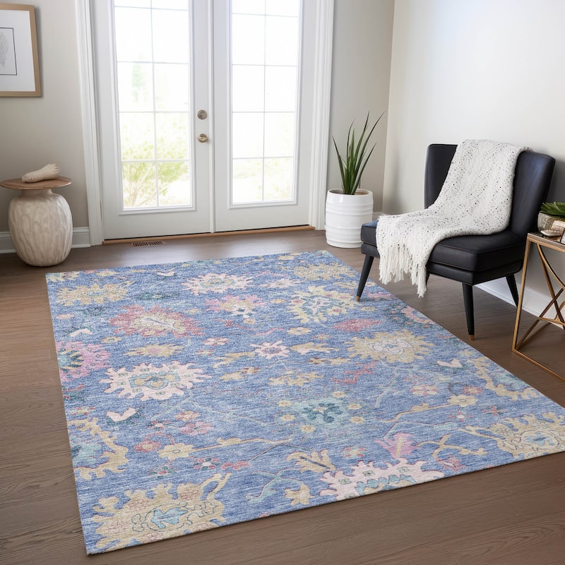 Machine Washable Indoor/ Outdoor Causal Traditional Chantille Rug - Blue - 9' x 12'