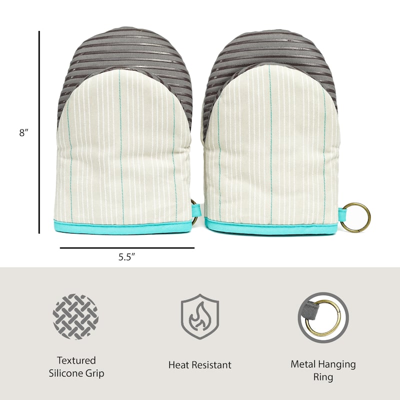 Nautica Home Neutral Striped 100% Cotton Mini Oven Mitt With Silicone Palm (Set of 2)